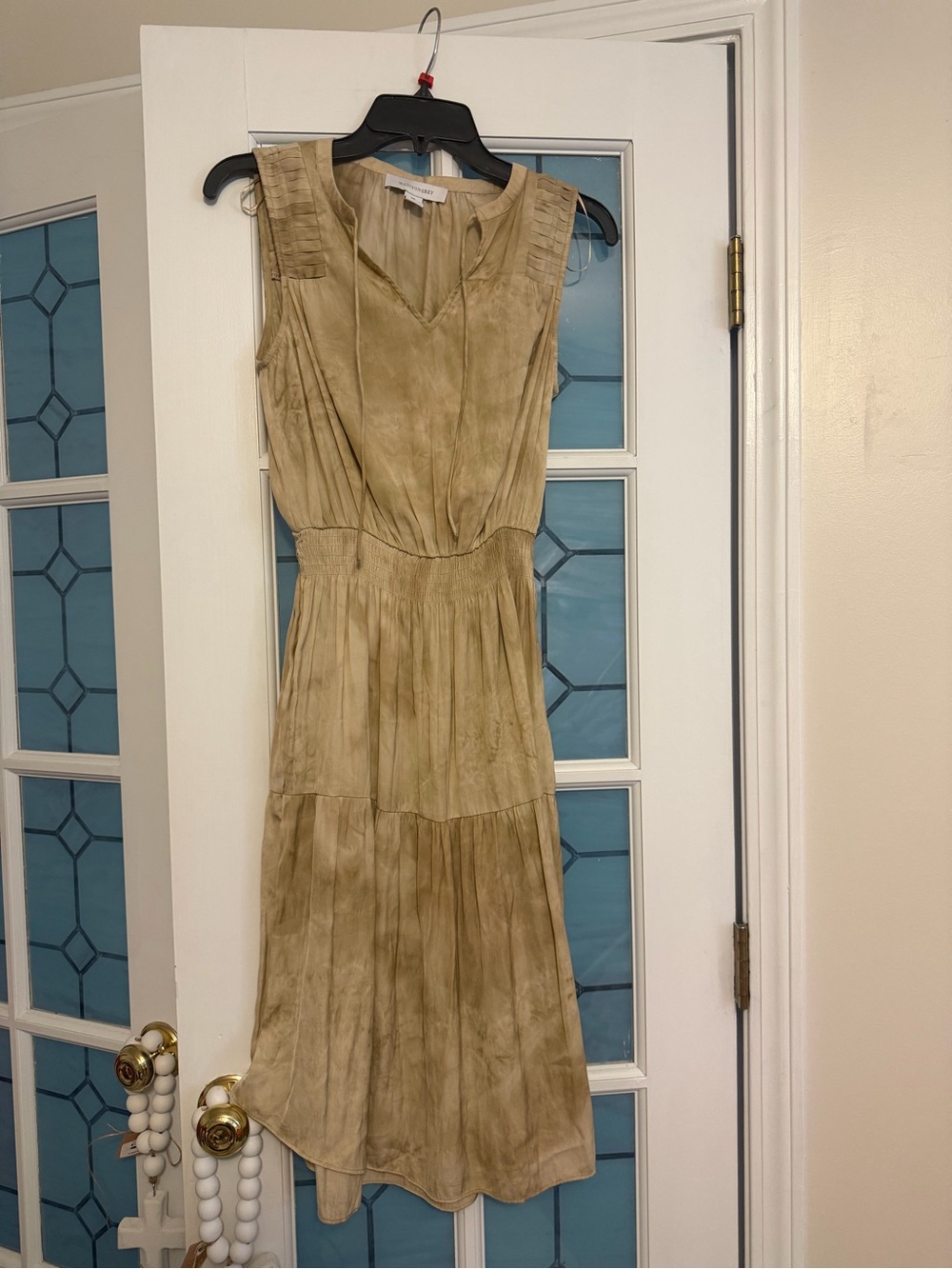 Sleeveless Olive Midi Dress with Smocked Waist